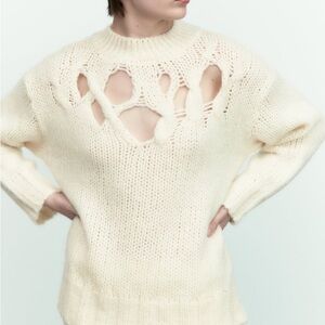 ZARA Oversize Ripped Knit Sweater